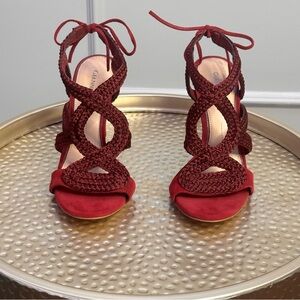 Gianni Bini Burgundy Stiletto Heels with Braided Design